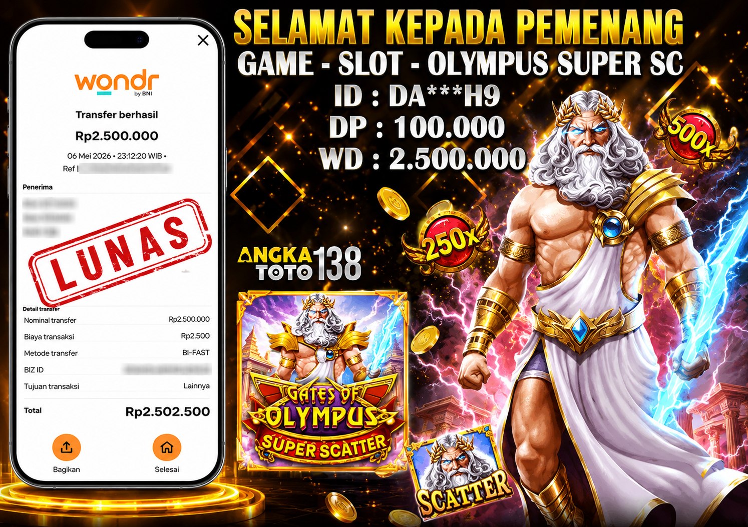 BUKTI JACKPOT GATES OF OLYMPUS SUPER SCATTER ID : DA***H9
