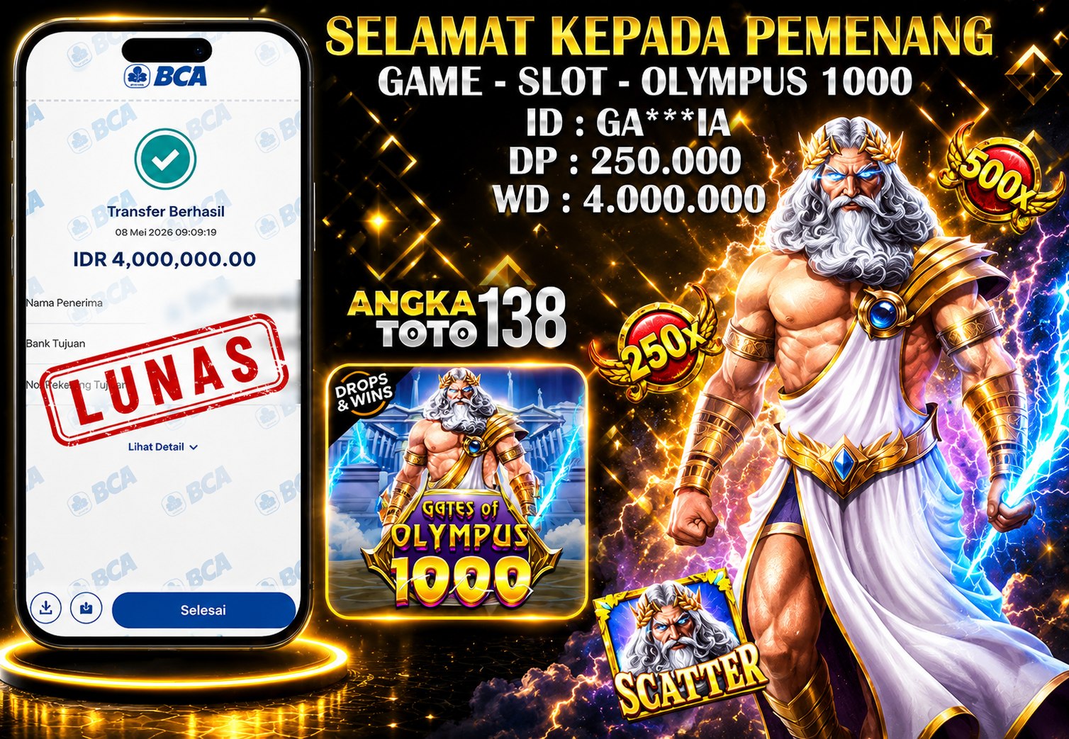 BUKTI JACKPOT GATES OF OLYMPUS 1000 ID : GA***IA