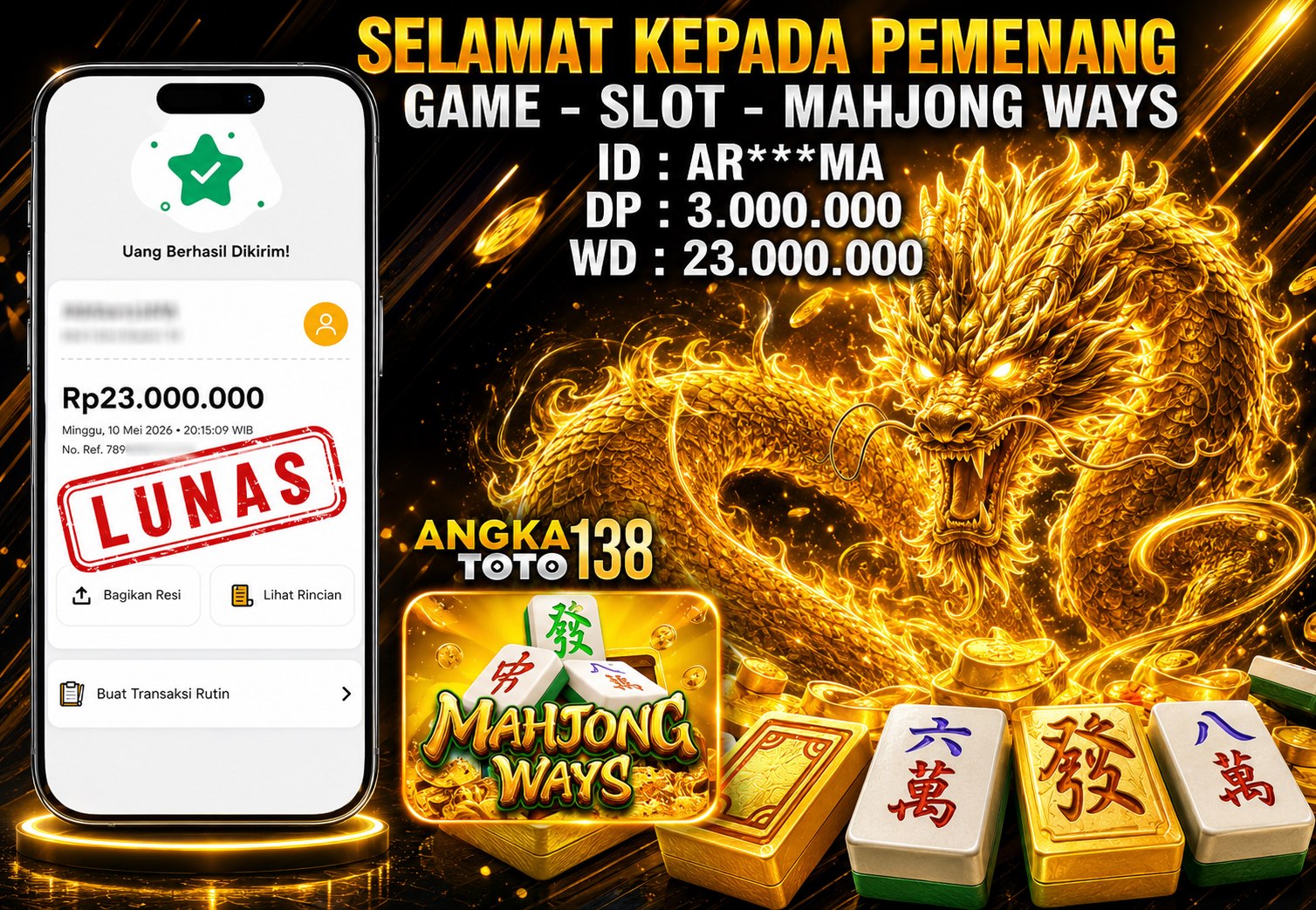 BUKTI JACKPOT MAHJONG WAYS ID : AR***MA