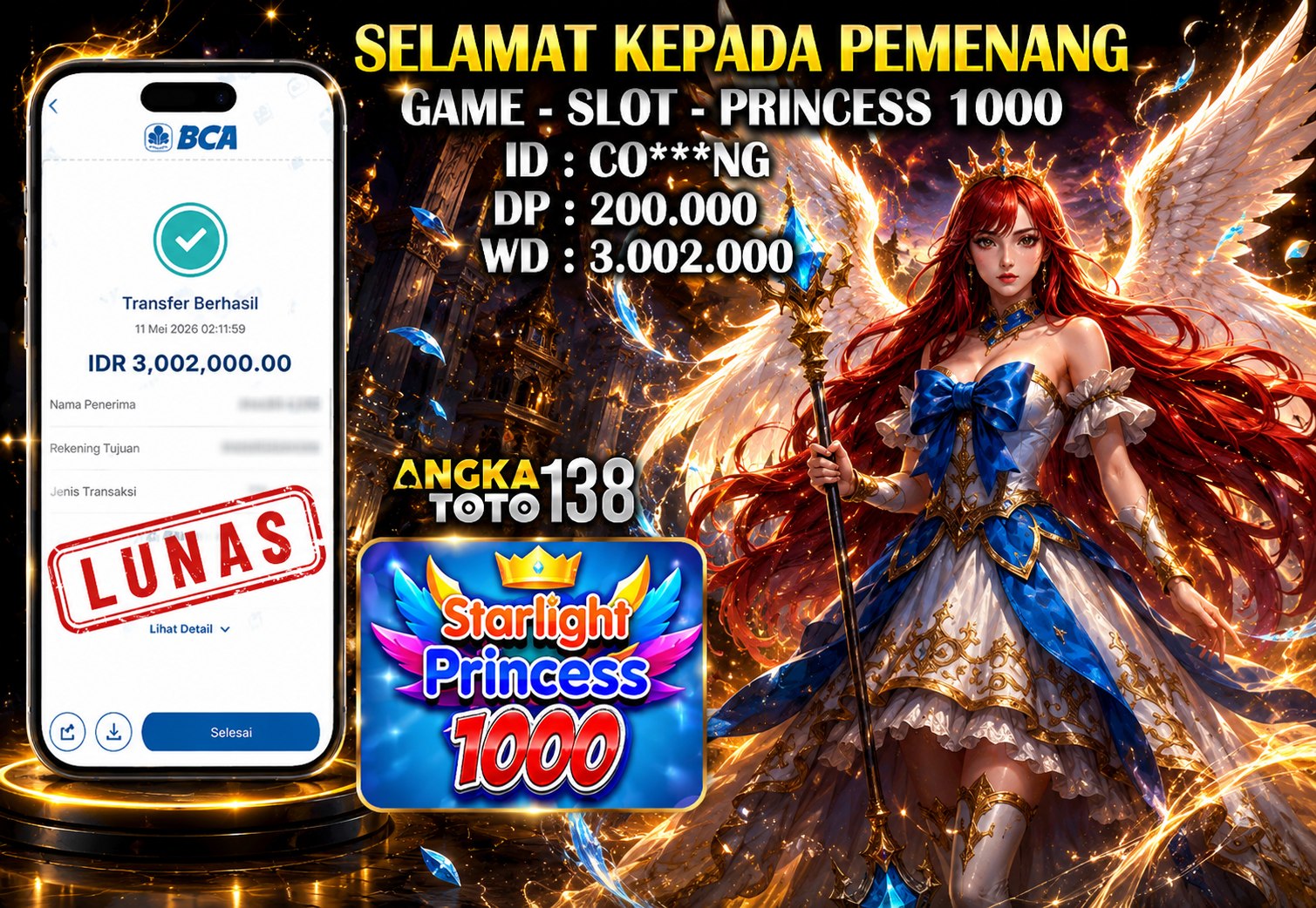 BUKTI JACKPOT STARLIGHT PRINCESS 1000 ID : CO***NG