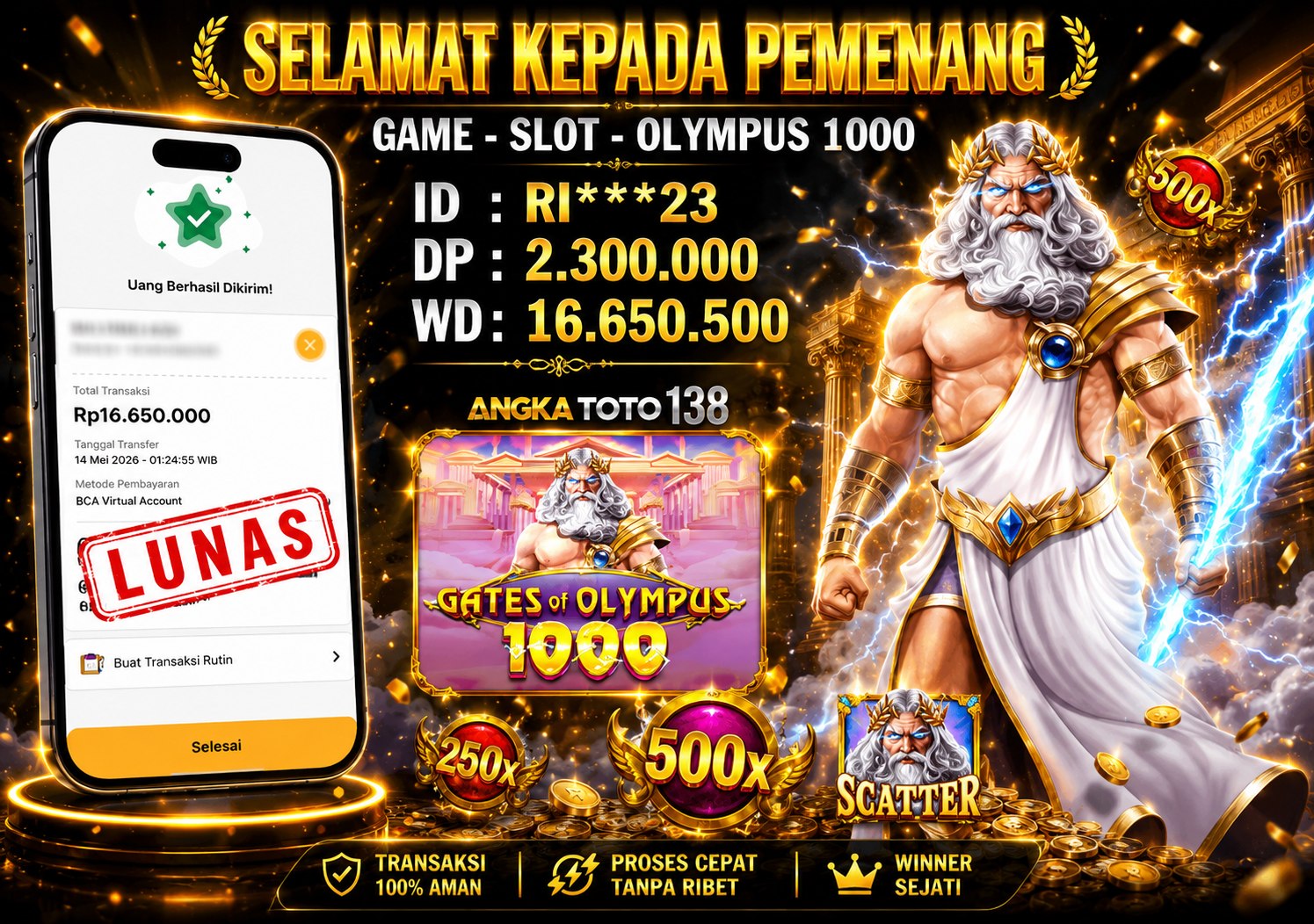 BUKTI JACKPOT OLYMPUS 1000 ID : RI***23