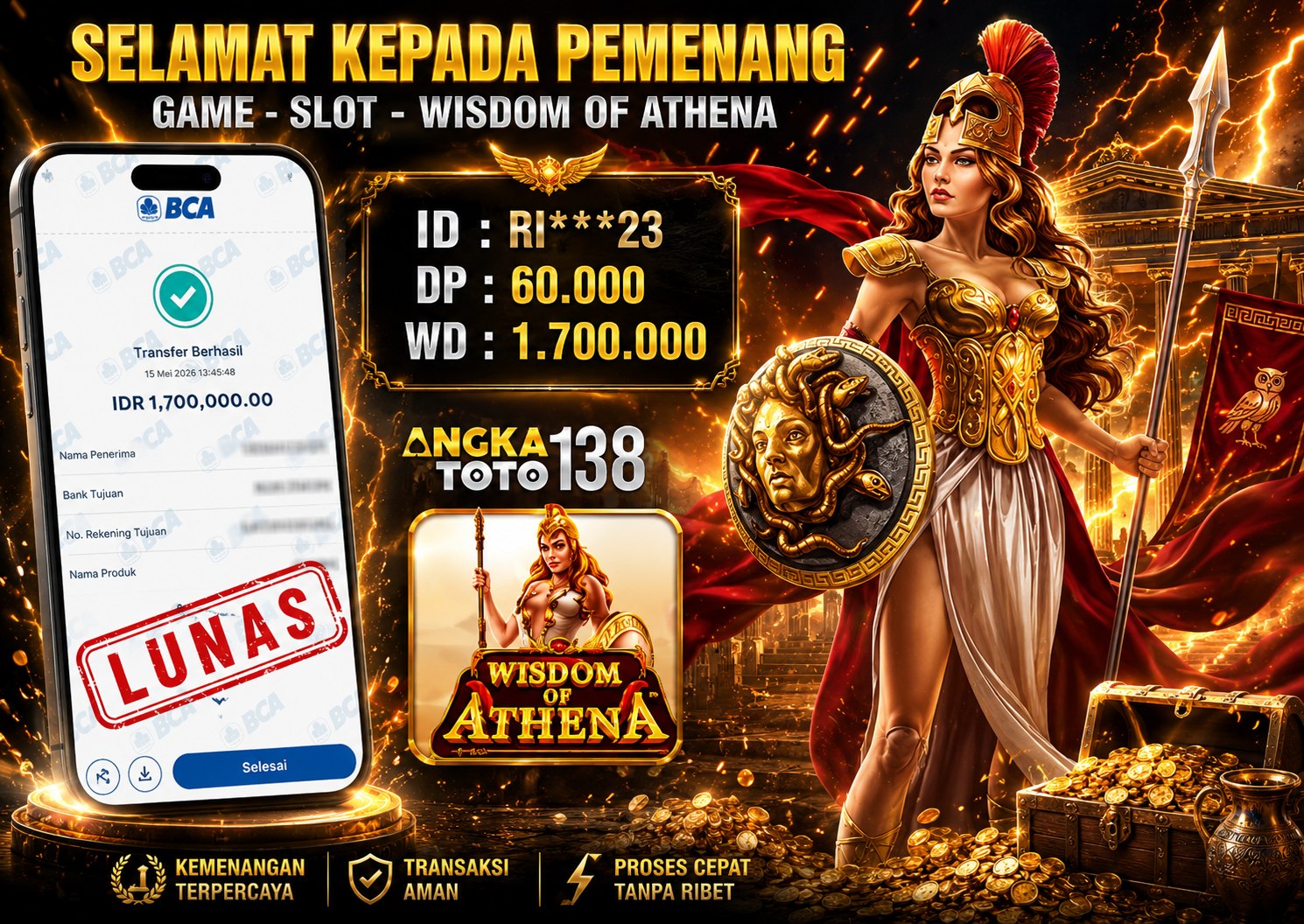 BUKTI JACKPOT WISDOM OF ATHENA ID : RI***23