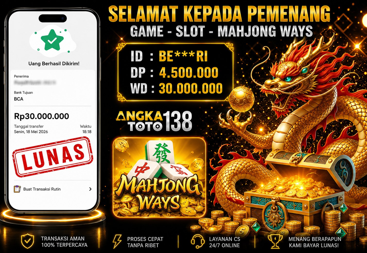 BUKTI JACKPOT MAHJONG WAYS ID : BE***RI